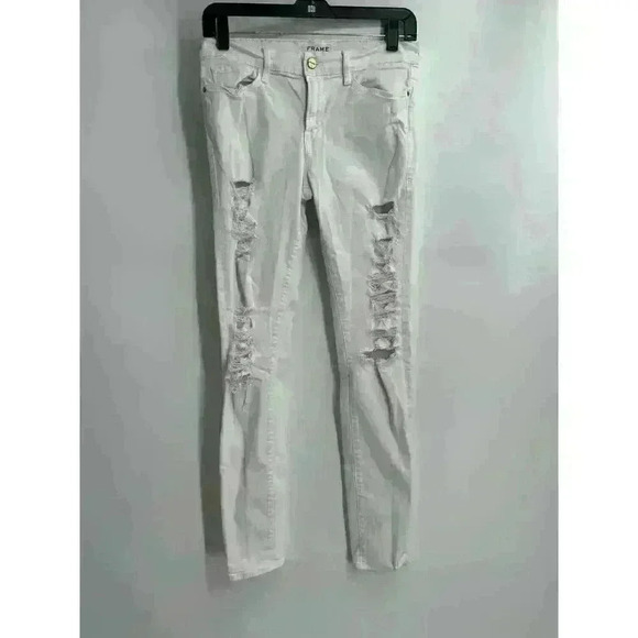 Frame Denim Women's Le Skinny De Jeanne White Distressed Jeans Size 30 - Picture 1 of 9